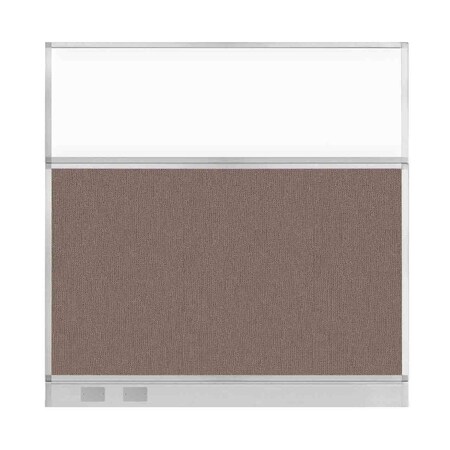 Versare Hush Panel Configurable Cubicle Partition 6' x 6' Latte Fabric Clear Window w/ Cable Channel 1856342-2
